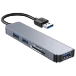 Hub USB BYL-2103U 5 em 1 USB/USB 3.0+2.0+Cartão SD+microSD Prata