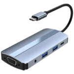 Hub USB BYL-2105 8 em 1 USB-C /USB 3.0+2.0+USB Tipo C+VGA+HDMI+microSD+TF Prata