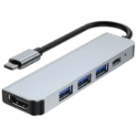 Hub USB BYL 2008 5 em 1 USB Tipo-C/HDMI+USB 3.0+USB 2.0+USB Tipo C Prata