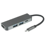 Hub USB BYL-2011 4 em 1 USB Tipo C/HDMI+USB 3.0+USB Tipo C Cinza