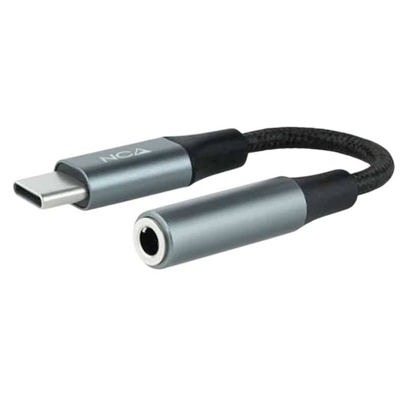Cabo Adaptador de Áudio Nanocable USB-C para Jack 3.5 Preto/Cinza 11cm - Image 1