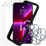 Pack de acessórios iPhone 13 com 3 Película de ecrã + 3 Película de vidro para cámara + Capa Bumper