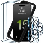 Pack de Acessórios iPhone 15 Pro com 3 Película de ecrã + 3 Película de vidro para cámara + Capa Bumper