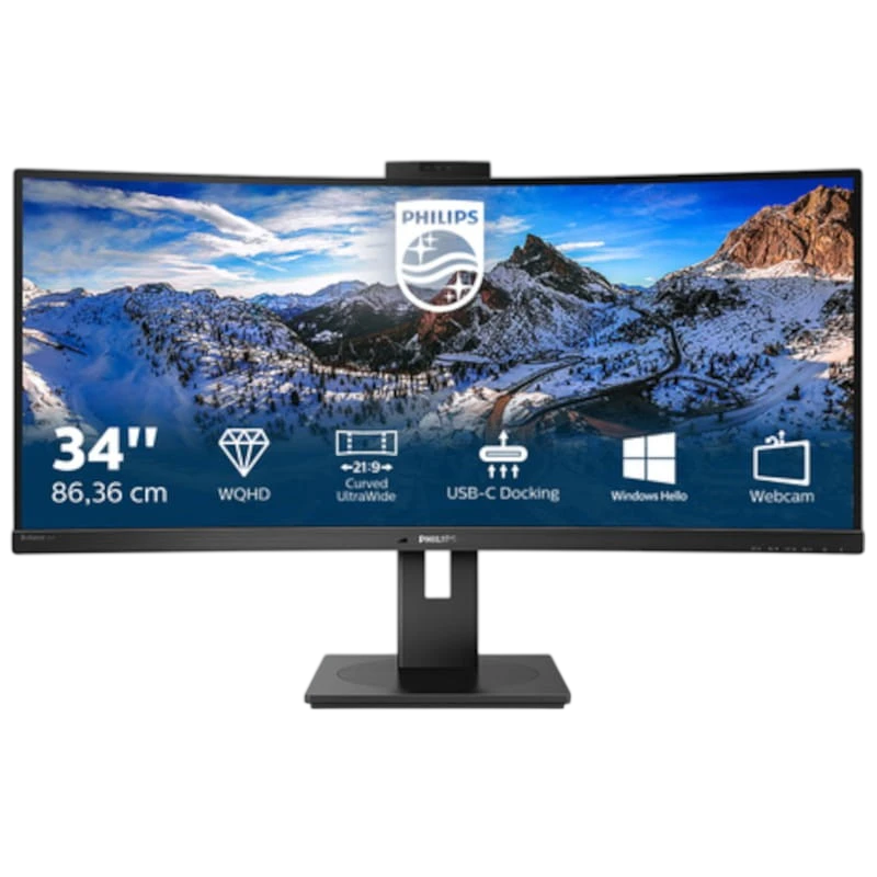 Philips 346P1CRH 34" Quad HD VA 100 Hz UltraWide Curvo Webcam Preto - Image 1
