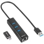 Sharkoon HUB USB 3.2 Alluminium HUB + RJ45 e USB Tipo C Preto