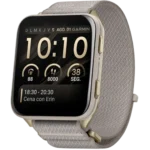 Garmin Venu X1 Caixa em titânio dourado Pulseira em nylon ComfortFit Cinzento