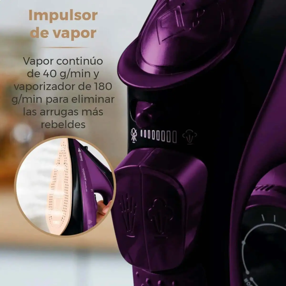 Tower T22008 Ferro de Vapor Sem Fio Base Cerâmica Roxo - Image 2