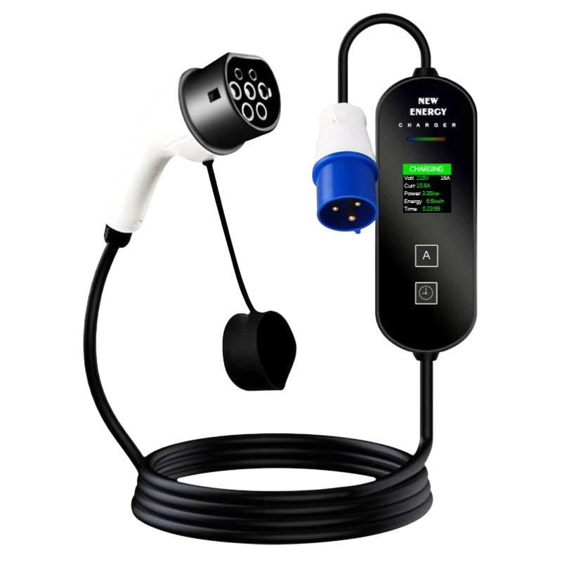 Carregador portátil para carros elétricos 32A / 7,0 kW / monofásico / 10 m / LCD - EV Tipo 2 - Image 1