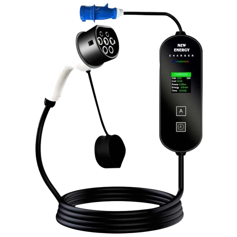 Carregador portátil para carros elétricos 16A / 3,5KW / monofásico / 5M / LCD - EV Tipo 2 - Image 1