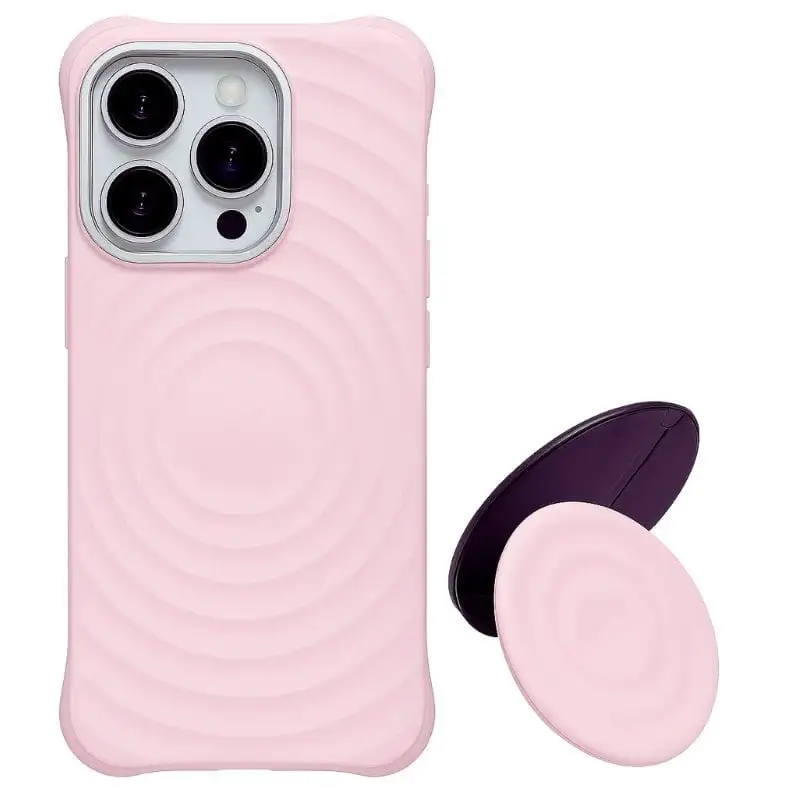 Capa magnética de silicone ondulado com suporte MagSafe para iPhone 16 Pro Max Rosa - Image 2