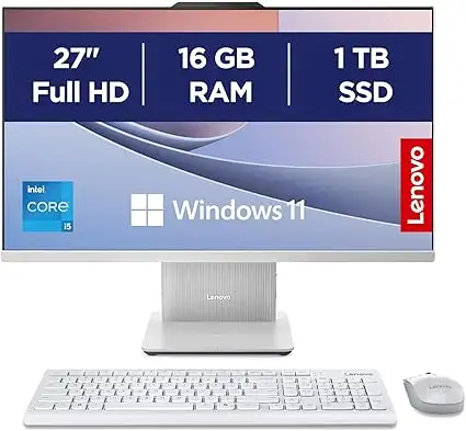 Lenovo Idea Centre AIO i Gen 9 27" FHD, Intel i5, 16 GB RAM, SSD 1 TB, Wi-Fi 6, Windows 11, teclado espanhol, cinzento nuvem