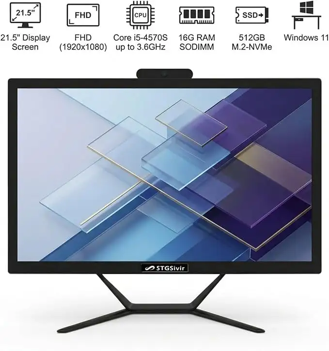 Computador STGsivir All in One 21,5" FHD, Intel i5, 16 GB RAM, 512 GB SSD, Windows 11 Pro, Wi-Fi e Bluetooth, Preto – Desempenho e Design Integrados - Image 3