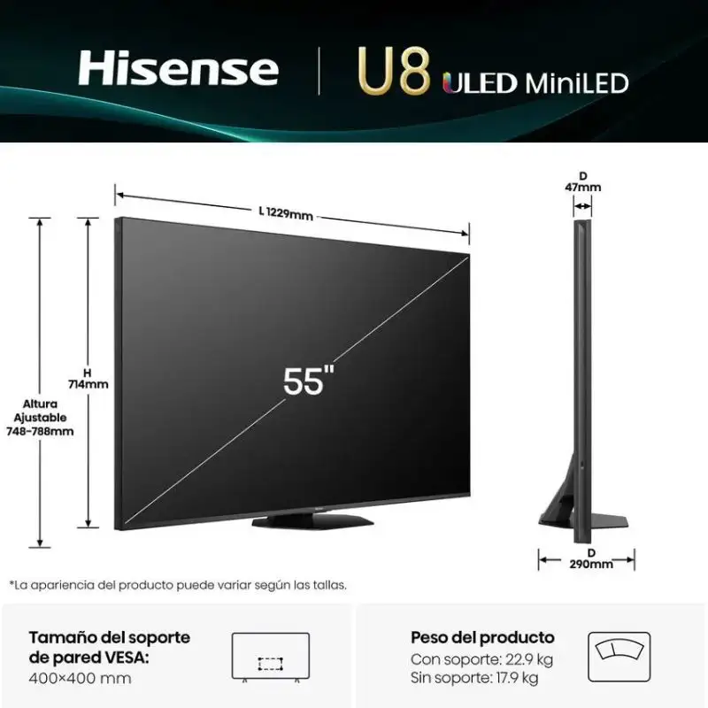 Hisense 55U8Q 55" 4K Ultra HD Smart TV Wi-fi Preto - Image 2