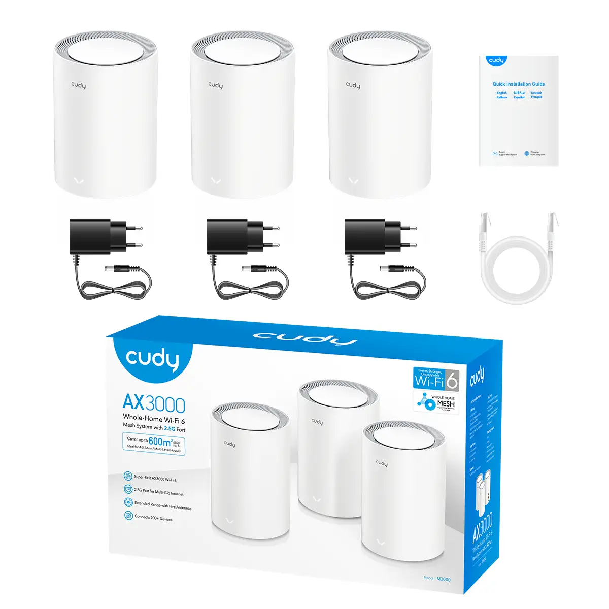 Cudy M3000 Mesh Wi-Fi 6 AX3000 3 Unidades Branco - Image 4