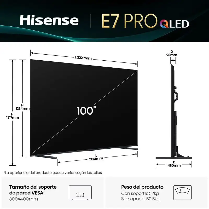Hisense 100E7Q PRO 100" 4K Ultra HD QLED Smart TV Preto - Televisão - Image 3