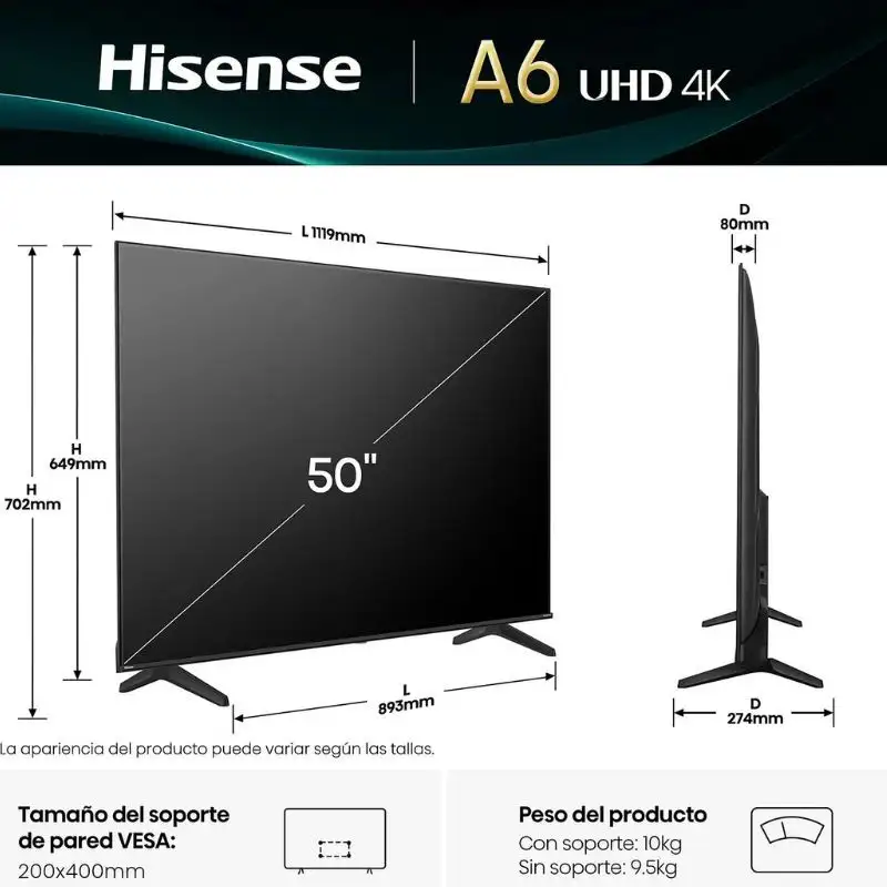 Hisense 50A6Q 50" 4K UHD LED Smart TV Preto - Image 3