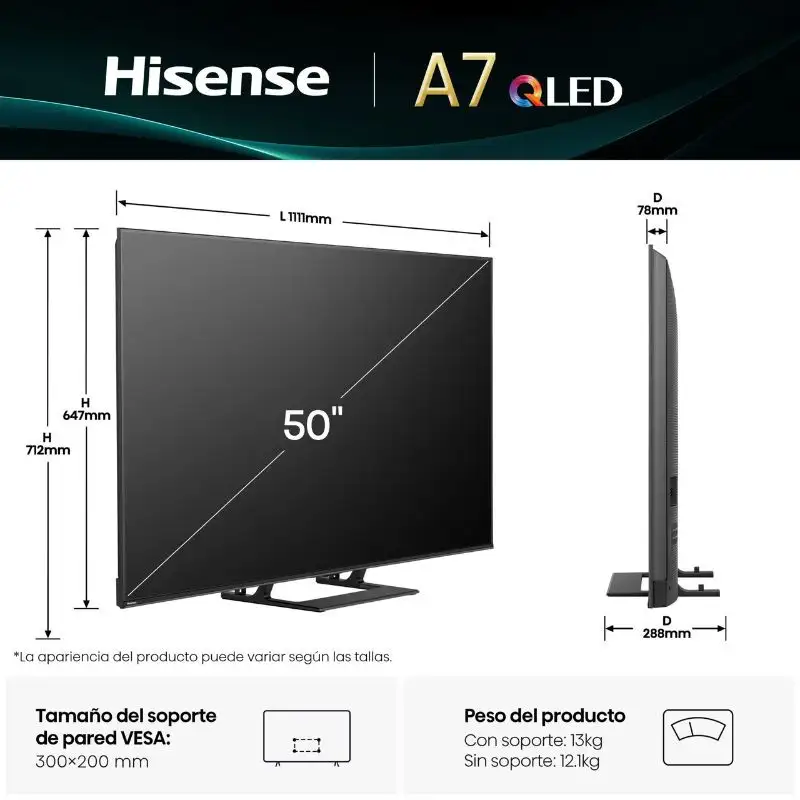 Hisense A7Q 50A7Q 50" 4K UHD LED Smart TV Preto - Image 3