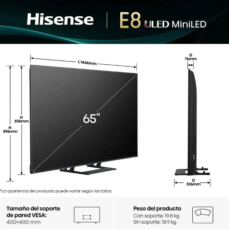Hisense 65E8Q 65" 4K UHD LED Smart TV Preto - Image 3