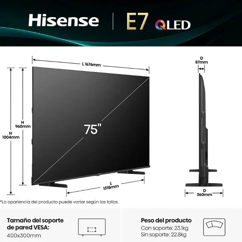 Hisense 75E7Q 75" 4k UHD QLED Smart TV Preto - Image 3