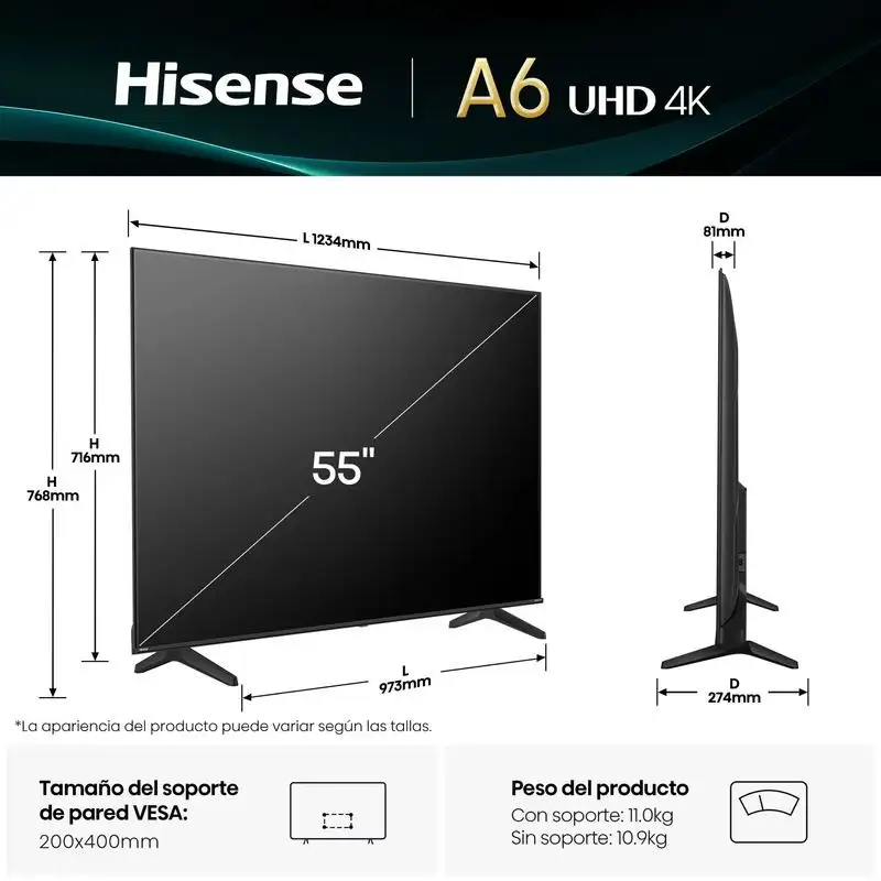 Hisense 55A6Q 55" 4K Ultra HD Smart TV Wifi Preto - Image 3