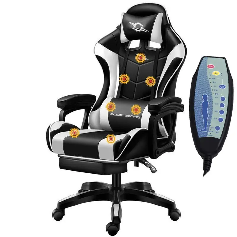 Cadeira Gaming PowerGaming Massagem 7 pontos Branco/Preto Apoio para os pés - Image 2