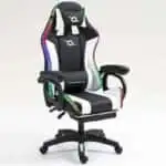 Cadeira Gaming PowerGaming LED RGB com Altifalante Bluetooth, Massagem e Apoio para Pés Preto+Branco - Image 3
