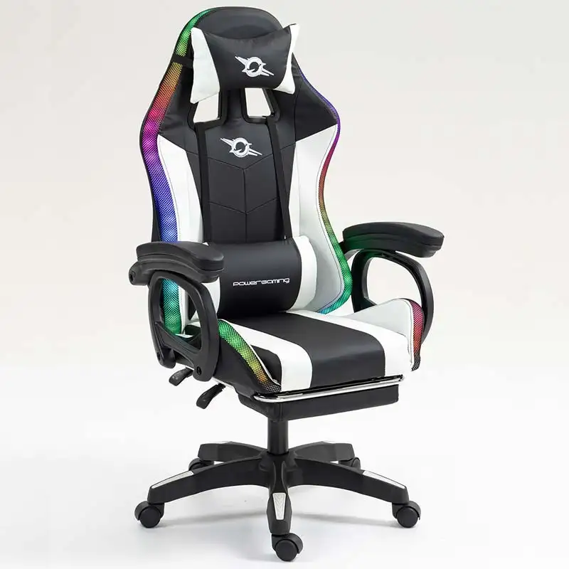 Cadeira Gaming PowerGaming LED RGB com Altifalante Bluetooth, Massagem e Apoio para Pés Preto+Branco - Image 3