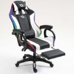 Cadeira Gaming PowerGaming LED RGB com Altifalante Bluetooth, Massagem e Apoio para Pés Preto+Branco - Image 2